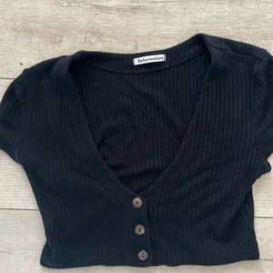 REFORMATION CROP BLACK RIBBED BUTTON FRONT TOP NEVER WORN SIZE S PRISTINE COND
